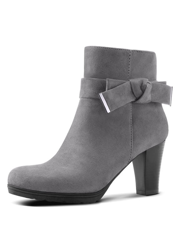 Pennysue Women's Chunky Heel Red Buckle Ankle Boots Thick Heeled Layered Zip-Up Ladies'Booties Size 9M
