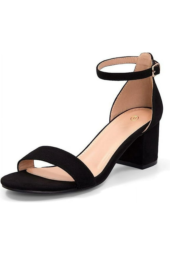 Pennysue Women's Chunky Low Heels Sandals Black Suede Ankle Strap Wedding Shoes 6.5M