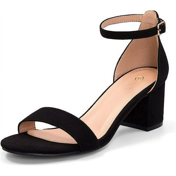 Pennysue Women's Chunky Low Heels Sandals Black Suede Ankle Strap Wedding Shoes 7M