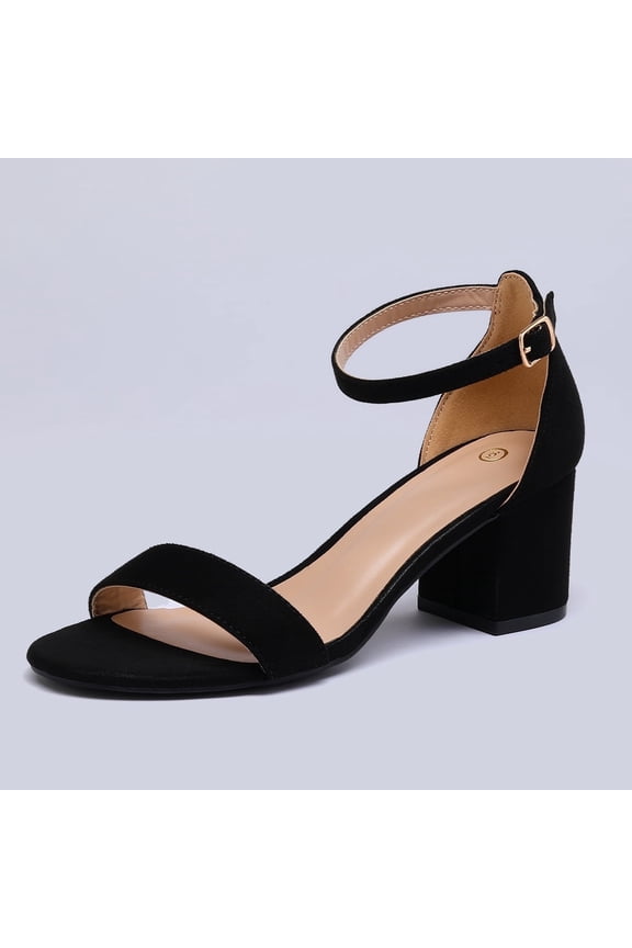 Pennysue Women's Chunky Low Heels Sandals Black Suede Ankle Strap Wedding Shoes 9.5M