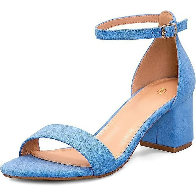 Light Blue Blue Suede Strappy Heels Block Heel Blue Short Heel