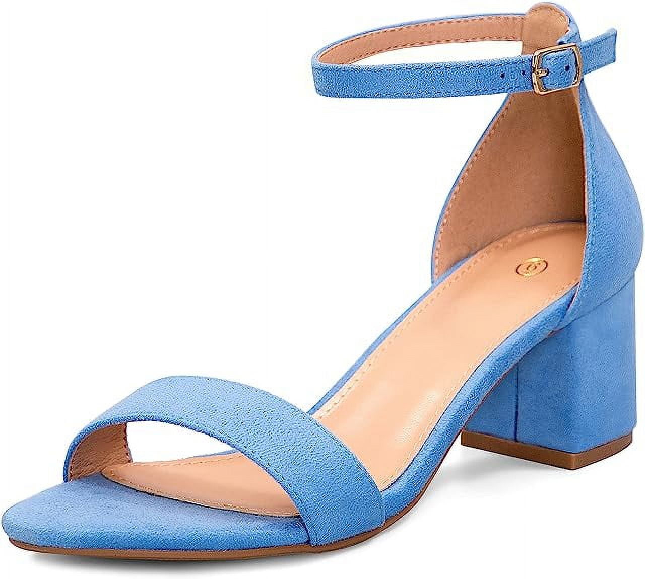 Blue low block heel sandals cheap
