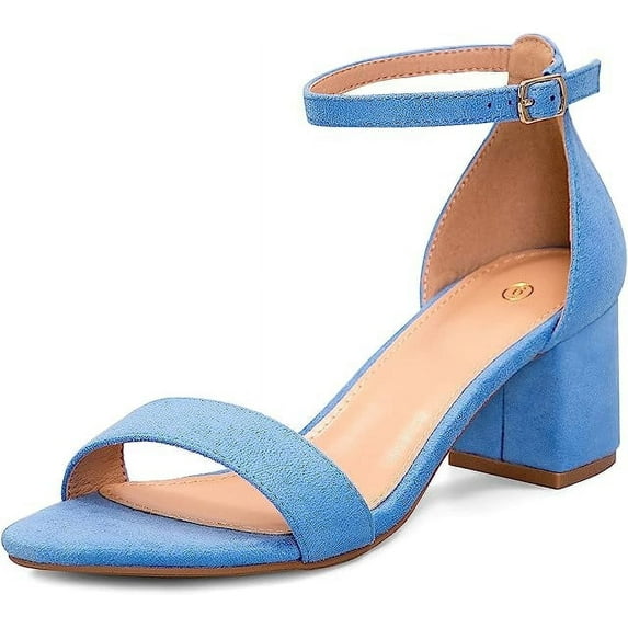 Pennysue Women's Chunky Low Heels Sandals Blue Ankle Strap Wedding Shoes 9M