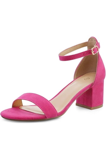 pink dress sandals low heel Women's Slip On Leather Close Toe Dress Sandals Cute Bow Ankle Strap Low  Block Heels Mary Jane Shoes Pink Size 6