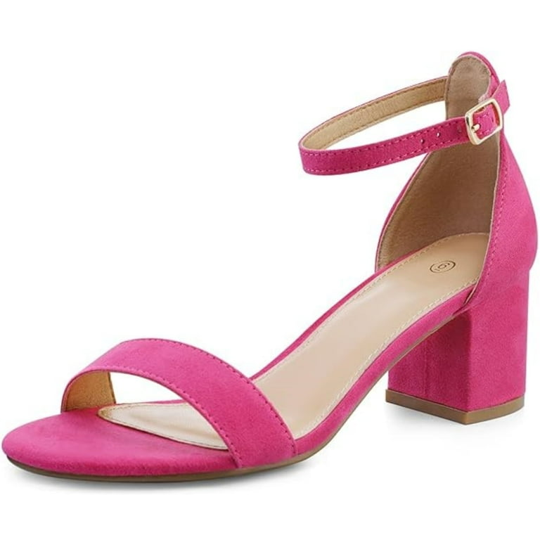 Pennysue Women's Chunky Low Heels Sandals Hot Pink Ankle Strap