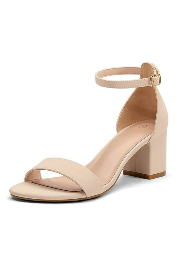 Pennysue Women's Chunky Low Heels Sandals Nude Nubuck Ankle Strap Wedding Shoes 10M