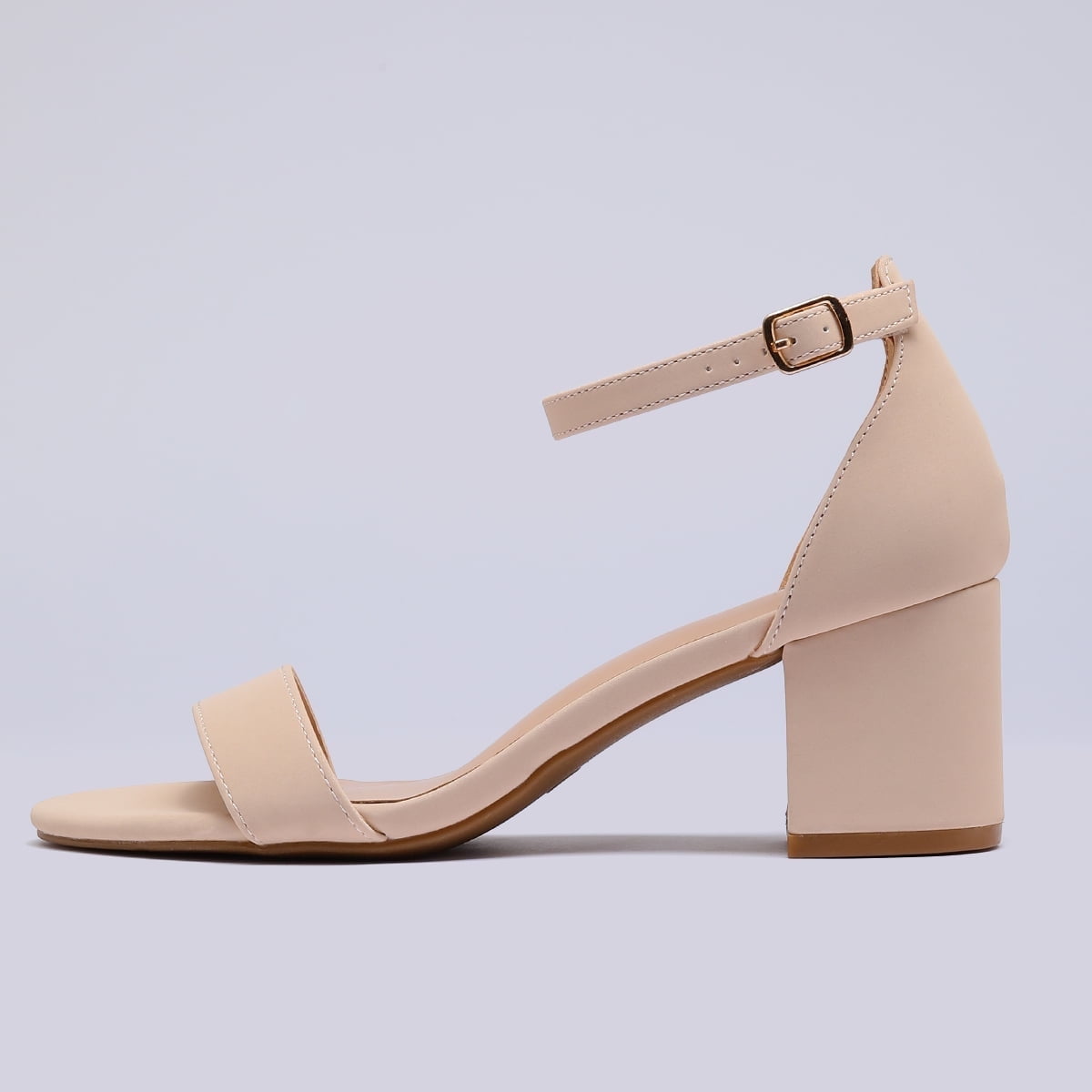 Pennysue Women's Chunky Low Heels Sandals Nude Nubuck Ankle