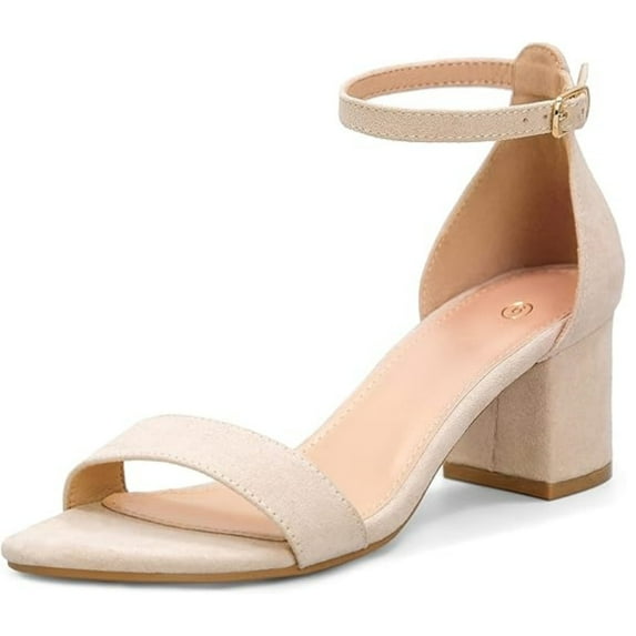 Pennysue Women's Chunky Low Heels Sandals Nude Suede Ankle Strap Wedding Shoes 6.5M