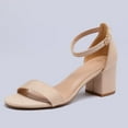 thumbnail image 1 of Pennysue Women's Chunky Low Heels Sandals Nude Suede Ankle Strap Wedding Shoes 9M, 1 of 7