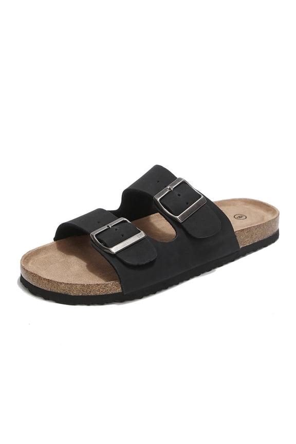 Pennysue Women's Cork Footbed Slide Sandals Black Adjustable Buckle Slipper Shoes with Arch Support 10M