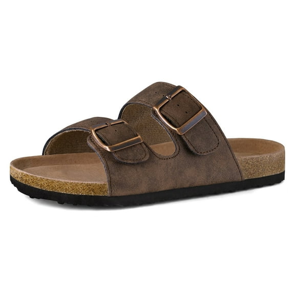 Pennysue Women's Cork Footbed Slide Sandals Brown Adjustable Buckle Slipper Shoes with Arch Support 7M