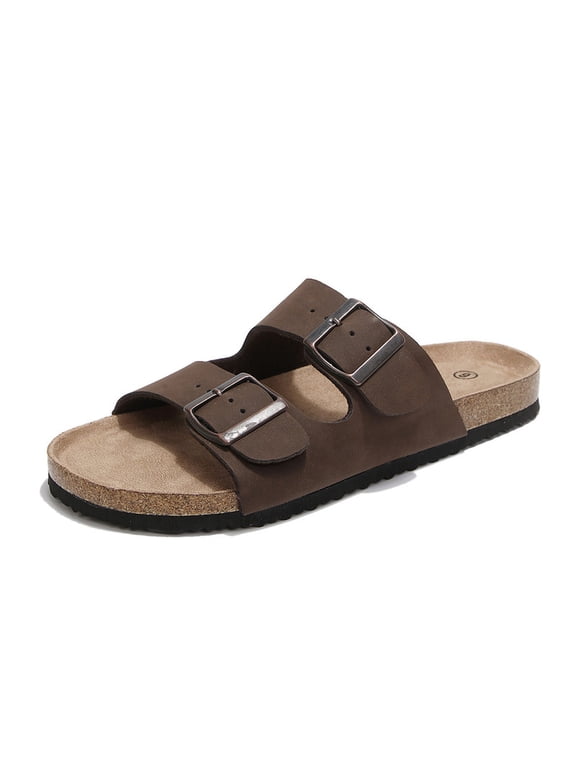 Pennysue Women's Cork Footbed Slide Sandals Brown Adjustable Buckle Slipper Shoes with Arch Support 8M