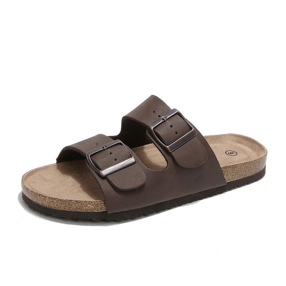 Pennysue Women's Cork Footbed Slide Sandals Dark Brown Adjustable Buckle Slipper Shoes with Arch Support 10M