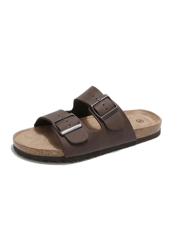 Pennysue Women's Cork Footbed Slide Sandals Dark Brown Adjustable Buckle Slipper Shoes with Arch Support 9M