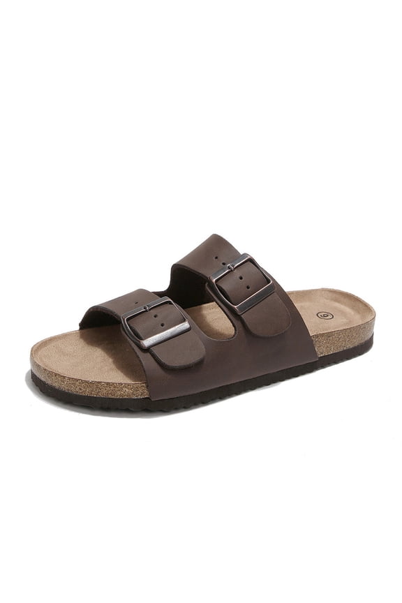 Pennysue Women's Cork Footbed Slide Sandals Dark Brown Adjustable Buckle Slipper Shoes with Arch Support 9M