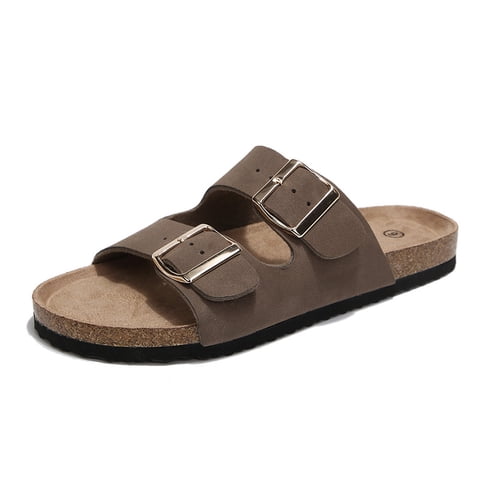 Pennysue Women's Cork Footbed Slide Sandals Light Brown Adjustable Buckle Slipper Shoes with Arch Support 11M