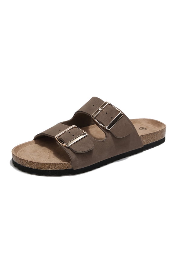 Pennysue Women's Cork Footbed Slide Sandals Light Brown Adjustable Buckle Slipper Shoes with Arch Support 7M