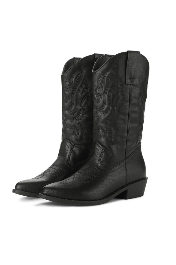 Pennysue Women's Cowboy Boots All Black Mid-Calf Pointed Toe Cowgirl Western Boots for Dancing Wedding Traveling Daily Outfits 8M