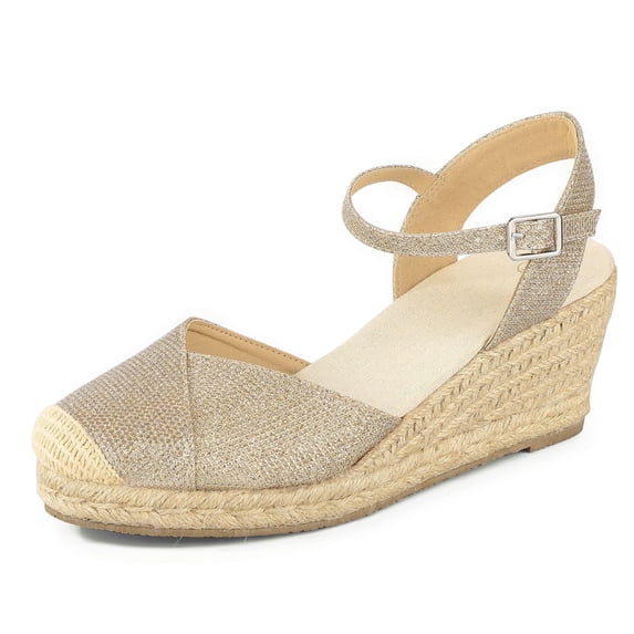 Pennysue Women's Espadrilles Wedge Sandals Gold Platform Ankle Strap Sandals Size 7M