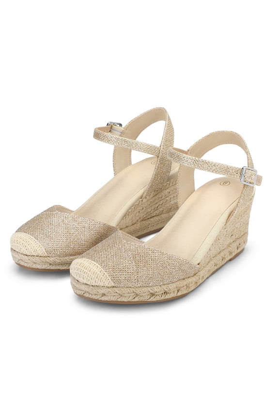 Pennysue Women's Espadrilles Wedge Sandals Gold Platform Ankle Strap Sandals Size 7M