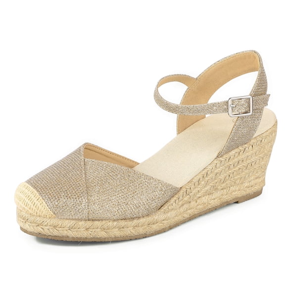 Pennysue Women's Espadrilles Wedge Sandals Gold Platform Ankle Strap Sandals Size 8.5M