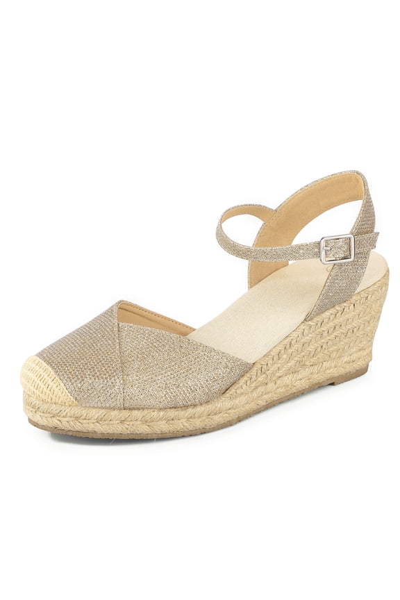 Pennysue Women's Espadrilles Wedge Sandals Gold Platform Ankle Strap Sandals Size 9.5M
