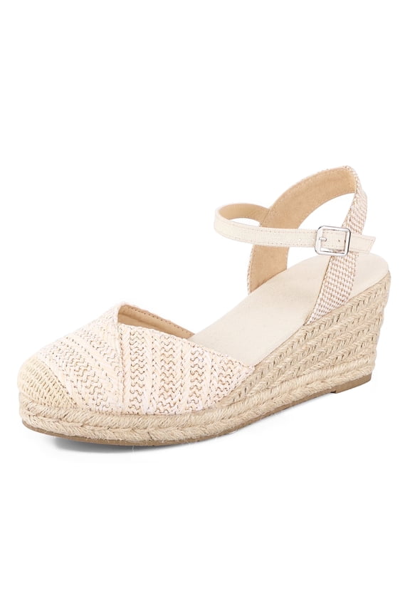 Pennysue Women's Espadrilles Wedge Sandals Nude Braid Platform Ankle Strap Sandals Size 10M