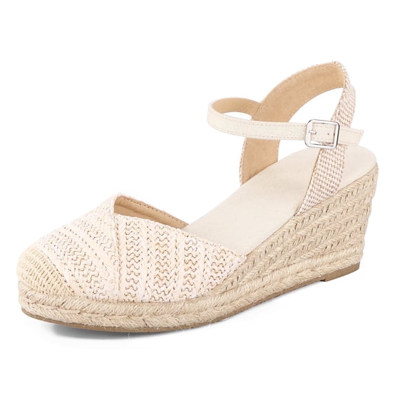 Pennysue Women's Espadrilles Wedge Sandals Nude Braid Platform Ankle Strap Sandals Size 10M