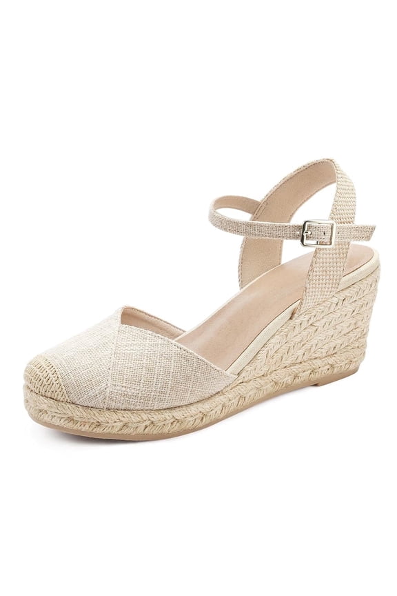 Pennysue Women's Espadrilles Wedge Sandals Nude Cross Platform Ankle Strap Sandals Size 6M
