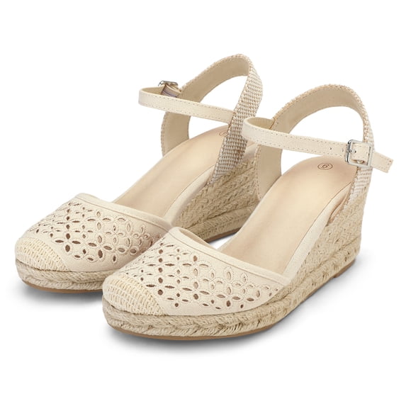 Pennysue Women's Espadrilles Wedge Sandals Nude Platform Ankle Strap Sandals Size 6M