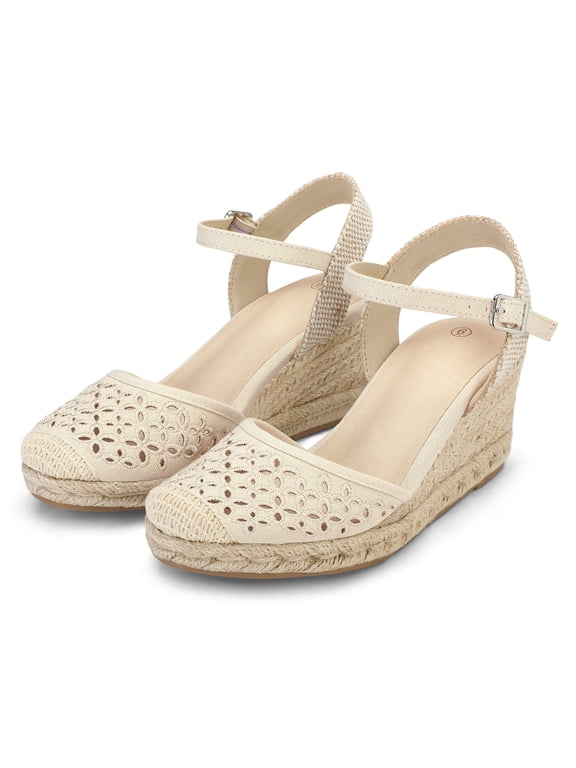 Pennysue Women's Espadrilles Wedge Sandals Nude Platform Ankle Strap Sandals Size 8M