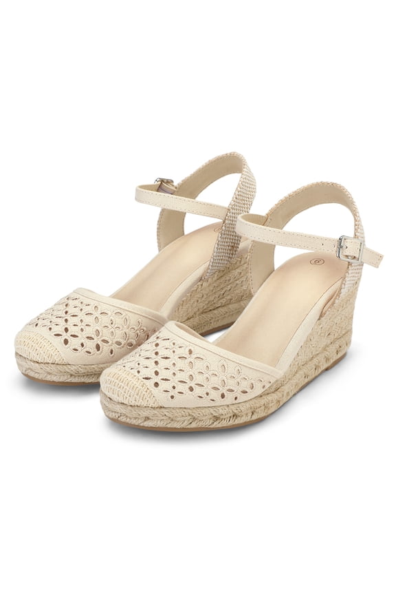 Pennysue Women's Espadrilles Wedge Sandals Nude Platform Ankle Strap Sandals Size 9M