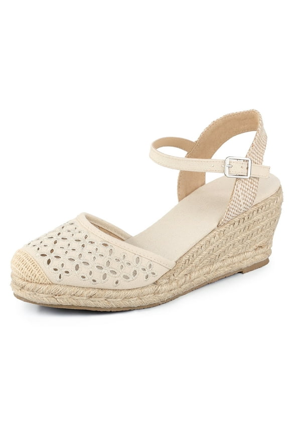 Pennysue Women's Espadrilles Wedge Sandals Nude Platform Ankle Strap Sandals Size 9M