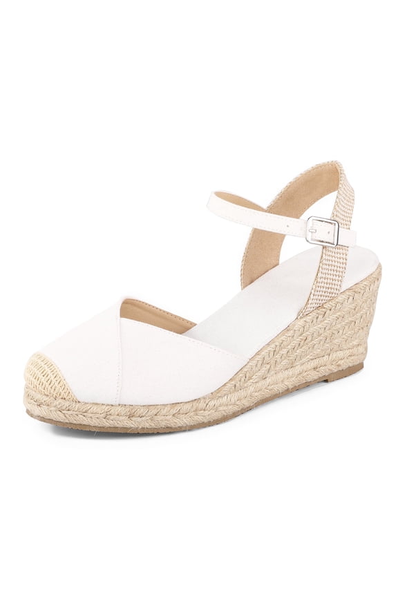 Pennysue Women's Espadrilles Wedge Sandals Off-white Platform Ankle Strap Sandal Size 8.5M