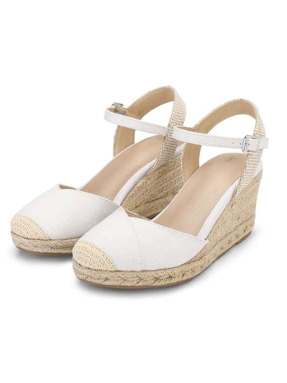Pennysue Women's Espadrilles Wedge Sandals Off-white Platform Ankle Strap Sandal Size 8M
