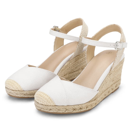 Pennysue Women's Espadrilles Wedge Sandals Off-white Platform Ankle Strap Sandals Size 6.5M