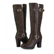 PENNY SUE Pennysue Women's Fashion Knee High Boots With Chunky Heel Winter Warm Size Zippers Boots With Buckle Design Size 8M
