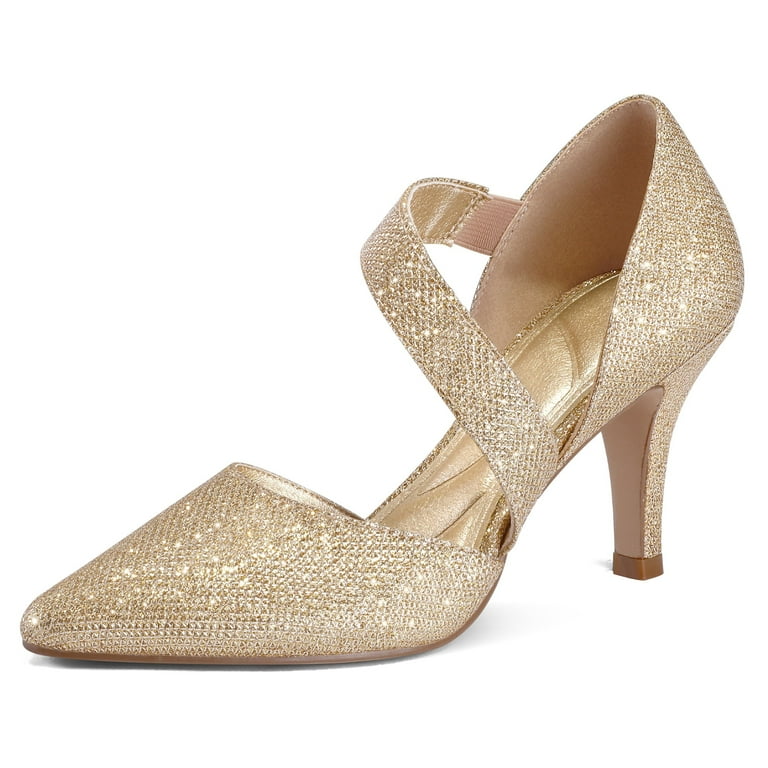 Pennysue Women s Gold Strappy Short Heels With Pointed Toes Size 6 Walmart