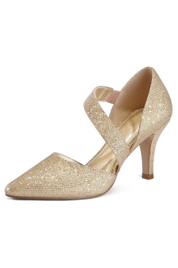 Pennysue Women's Gold Strappy Short Heels With Pointed Toes Size 9