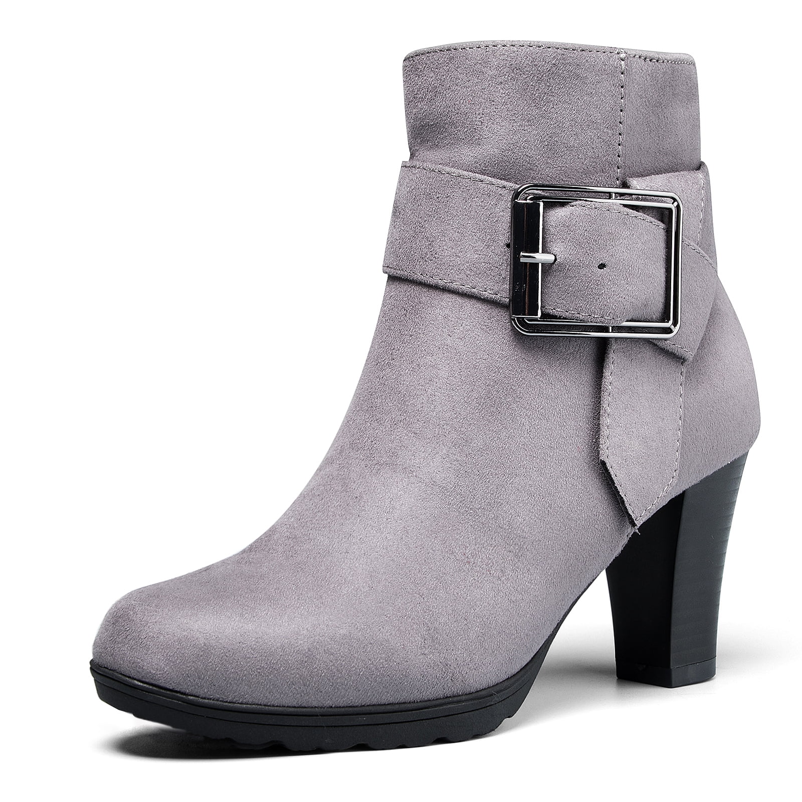 Pennysue Women's Gray Wide Width Ankle Boots With Buckle And Zipper
