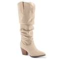 thumbnail image 1 of Pennysue Women's Knee-High Booties Beige Mid Chunky Heel Slouchy Boots With Side Zippers Boots 7M, 1 of 5