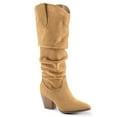 thumbnail image 1 of Pennysue Women's Knee-High Booties Tan Mid Chunky Heel Slouchy Boots With Side Zippers Boots 7M, 1 of 5