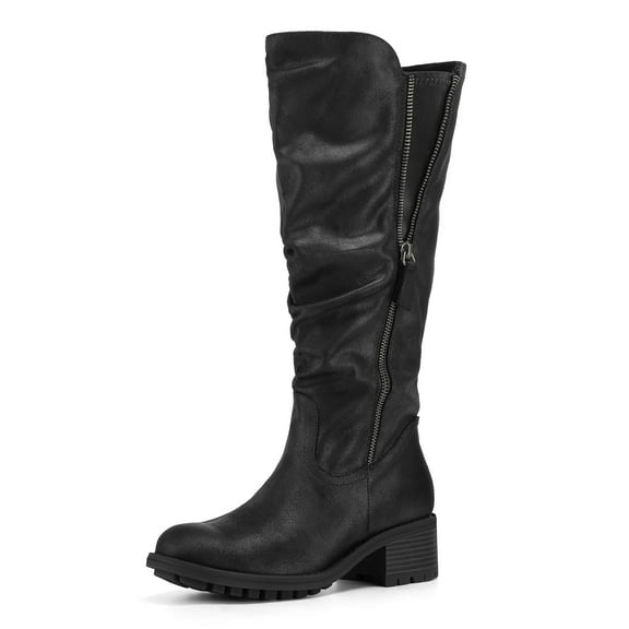 Pennysue Women's Knee High Boots Black 2 Inch Side Zipper Boots 6.5M