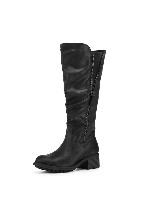 Pennysue Women's Knee High Boots Black 2 Inch Side Zipper Boots 6.5M
