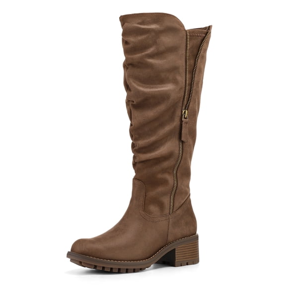 Pennysue Women's Knee High Boots Brown 2 Inch Side Zipper Boots 8.5M