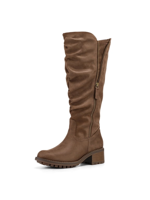 Pennysue Women's Knee High Boots Brown 2 Inch Side Zipper Boots 8M