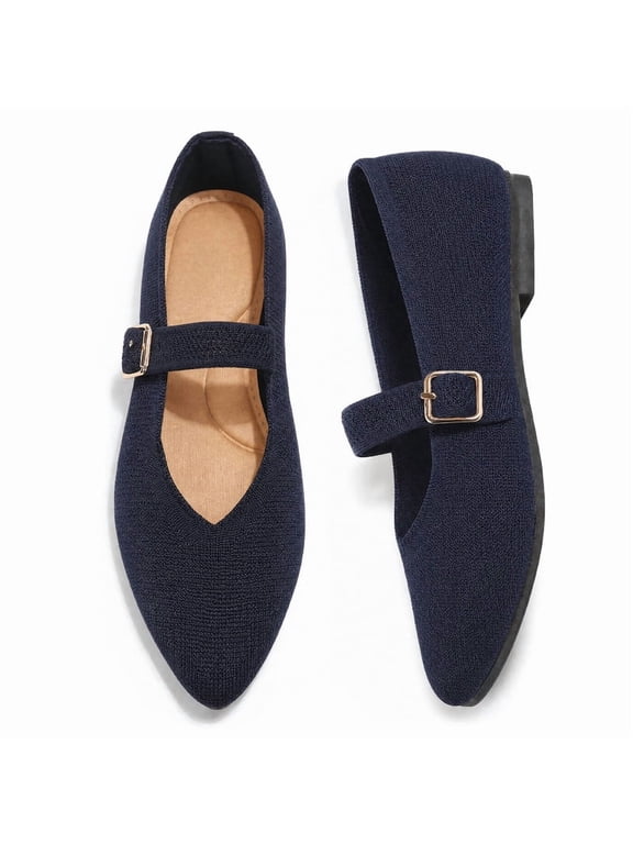 Pennysue Women Flats Pointy Toe Mary Jane Ballet Shoes Casual Comfortable Walking Shoes Navy 9