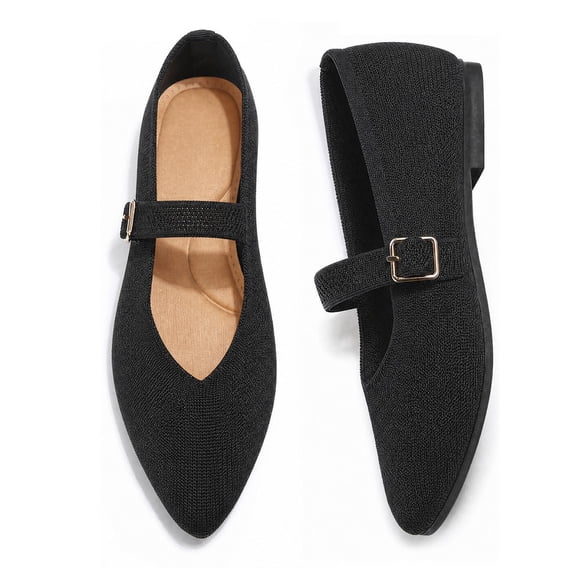 Pennysue Women Flats Pointy Toe Mary Jane Ballet Shoes Casual Comfortable Walking Shoes Black 8