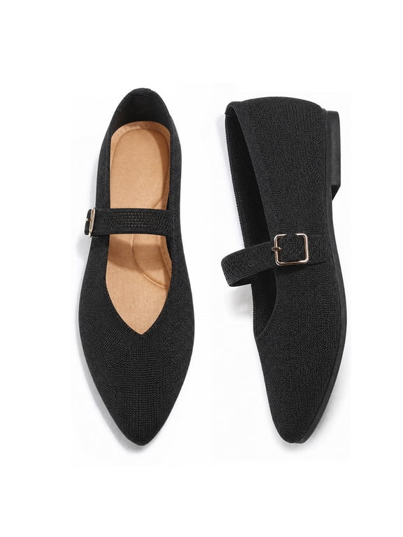 Pennysue Women Flats Pointy Toe Mary Jane Ballet Shoes Casual Comfortable Walking Shoes Black 8