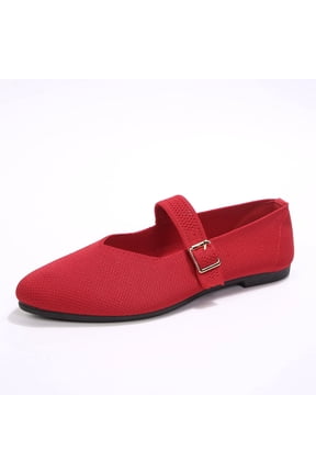 Pennysue Women Flats Pointy Toe Mary Jane Ballet Shoes Casual Comfortable Walking Shoes Red 9